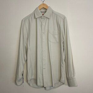 Tommy Bahama Shirt Large Soft Corduroy Cream Ecru w/ Purple Flip Cuff Button Up